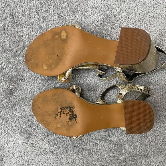 H&M Block Heels Sandals Womens 9 40 Gold Snake Skin Strappy Buckle Party Casual - Picture 8 of 12